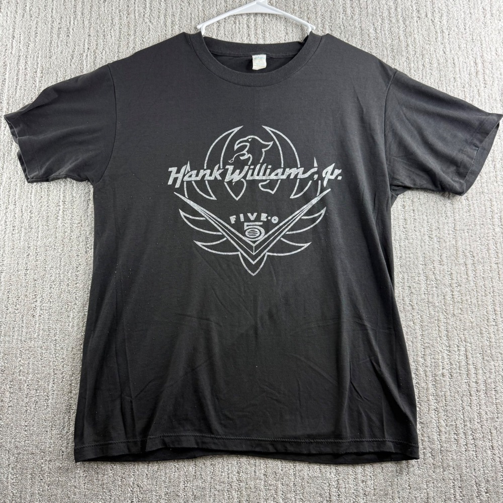 Sportswear Hank Williams Jr Five-O Tour T-Shirt Mens Size L Black Vintage 1985
